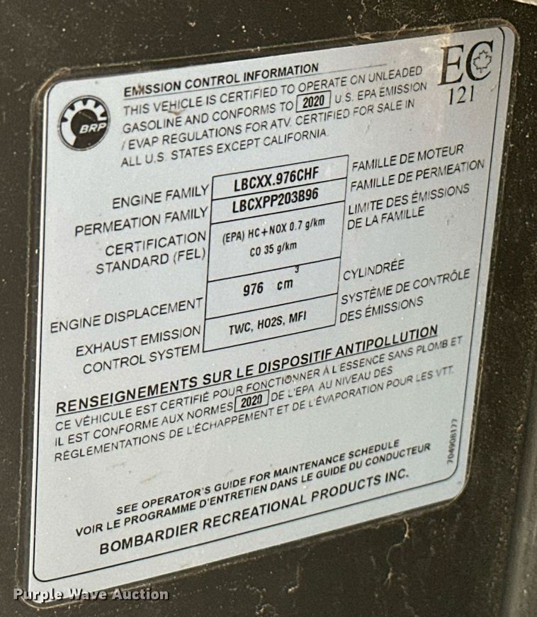 image for item EJ4892 2020 Can-Am Defender Max limited utility vehicle