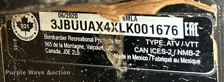 image for item EJ4892 2020 Can-Am Defender Max limited utility vehicle