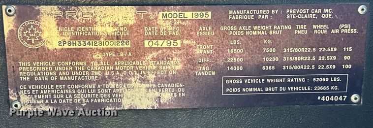 image for item EJ8987 1995 Prevost  H3-41 coach bus