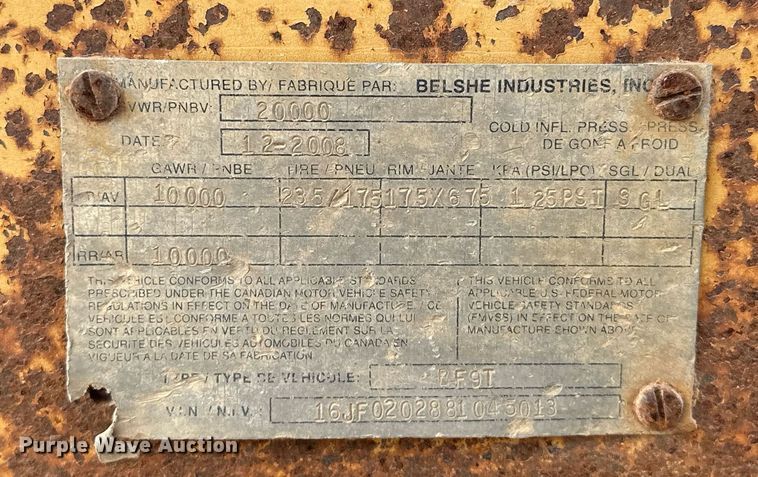 image for item EK0003 2008 Belshe BF9T equipment trailer