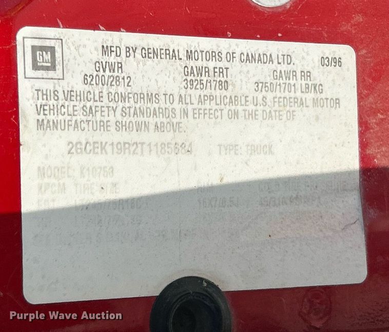 image for item EK3401 1996 Chevrolet  K1500 Ext. Cab pickup truck