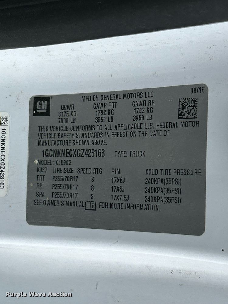 image for item EK3415 2016 Chevrolet  Silverado 1500 pickup truck