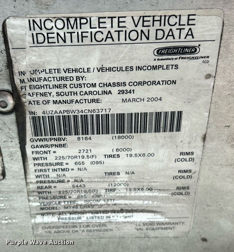 image for item EK3434 2004 Freightliner MT45 delivery van