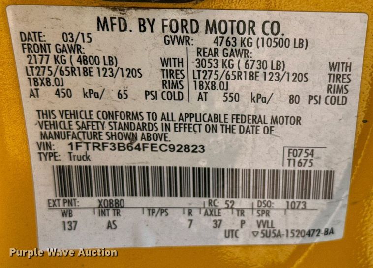 image for item EQ2221 2015 Ford F350 Super Duty utility bed pickup truck