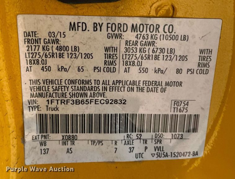 image for item EQ2225 2015 Ford F350 Super Duty utility bed pickup truck