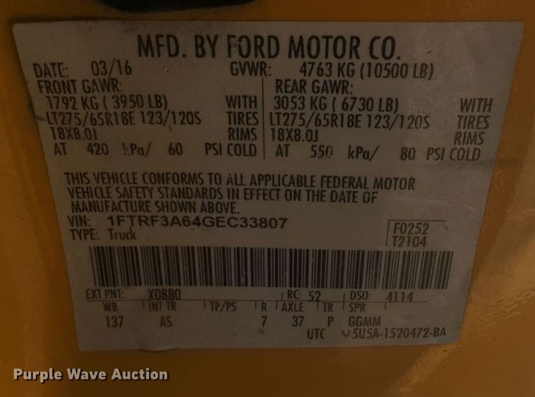 image for item EQ2229 2016 Ford F350 Super Duty utility bed pickup truck