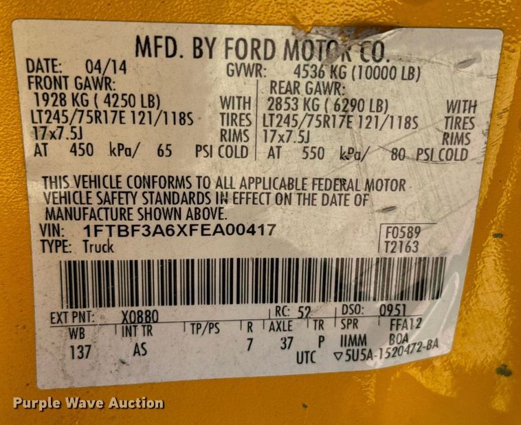 image for item EQ2233 2015 Ford F350 Super Duty utility bed pickup truck