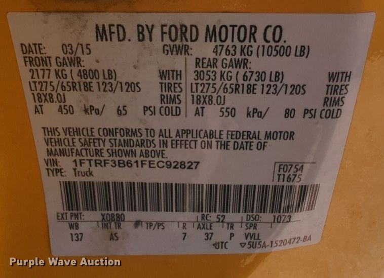 image for item EQ2238 2015 Ford F350 Super Duty utility bed pickup truck