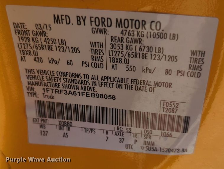 image for item EQ2240 2015 Ford F350 Super Duty utility bed pickup truck