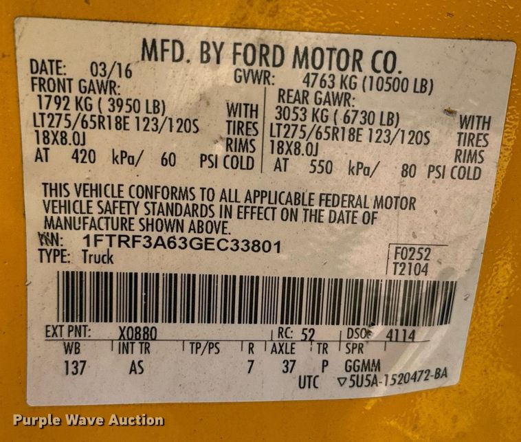 image for item EQ2244 2016 Ford F350 Super Duty utility bed pickup truck