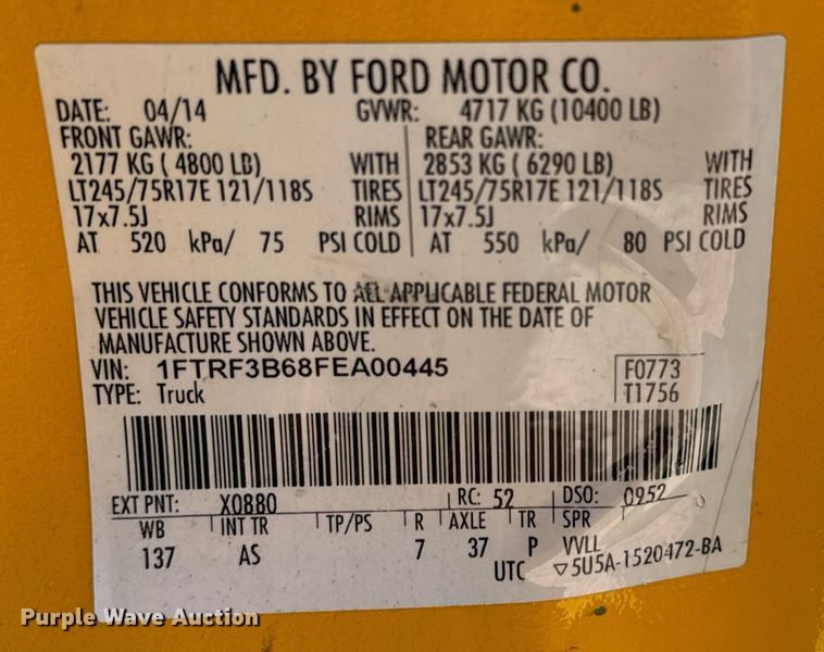 image for item EQ2246 2015 Ford F350 Super Duty utility bed pickup truck