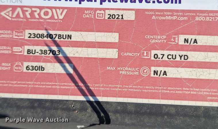 image for item EQ2291 2021 Arrow 2308407BUN skid steer bucket