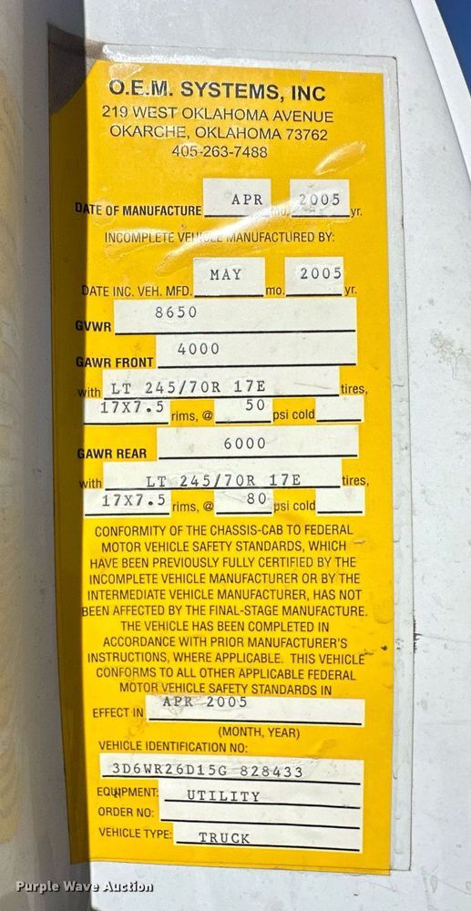 image for item ER8012 2005 Dodge Ram 2500 utility bed pickup truck