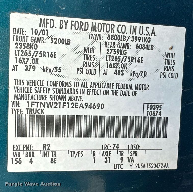 image for item ER8015 2002 Ford F250 Super Duty Crew Cab pickup truck