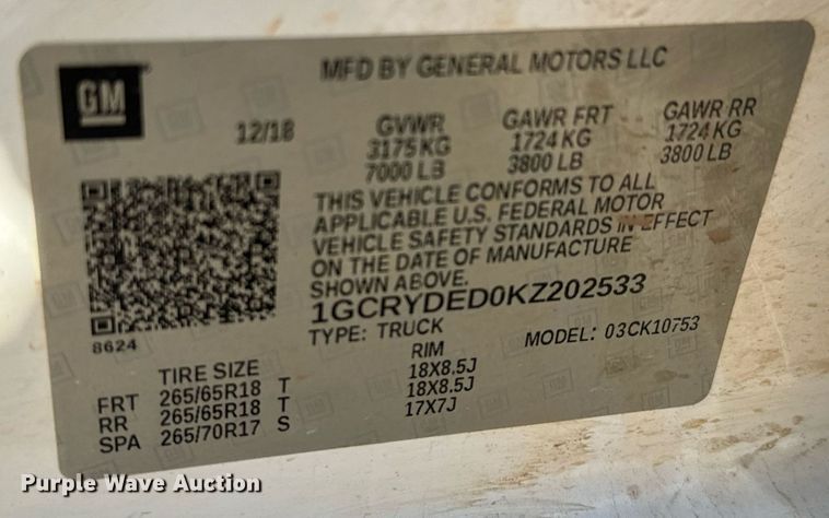 image for item IE9130 2019 Chevrolet Silverado 1500 Double Cab pickup truck