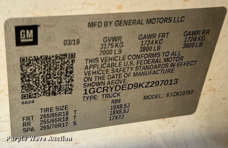 image for item IE9131 2019 Chevrolet  Silverado 1500 Double Cab pickup truck