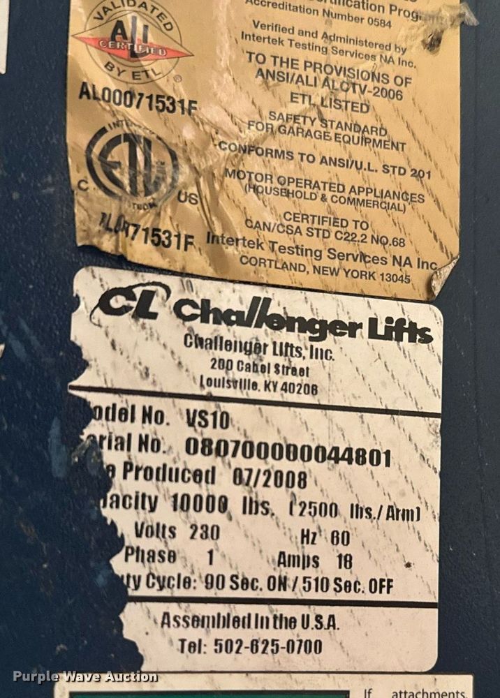 image for item IE9135 Challenger Lifts VS10 automotive lift