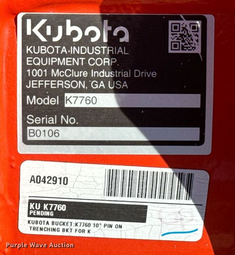 image for item IE9143 Kubota  K7760 excavator bucket
