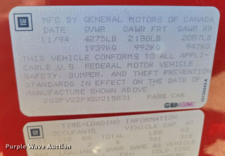 image for item JO9380 1995 Pontiac  Trans Am 