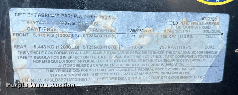 image for item MV9272 2021 PJ LD322 equipment trailer