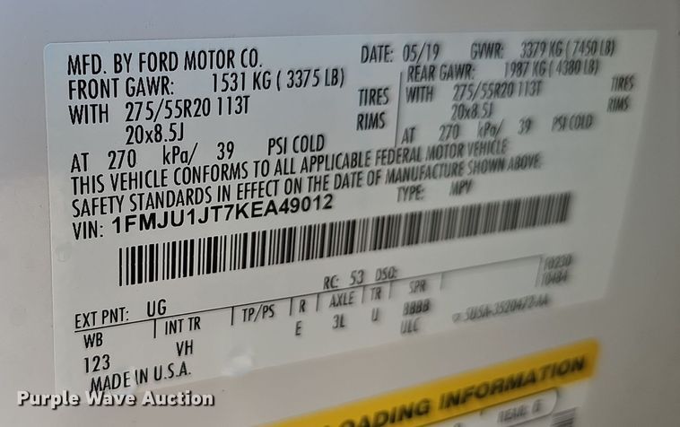 image for item NX9354 2019 Ford  Expedition XLT SUV