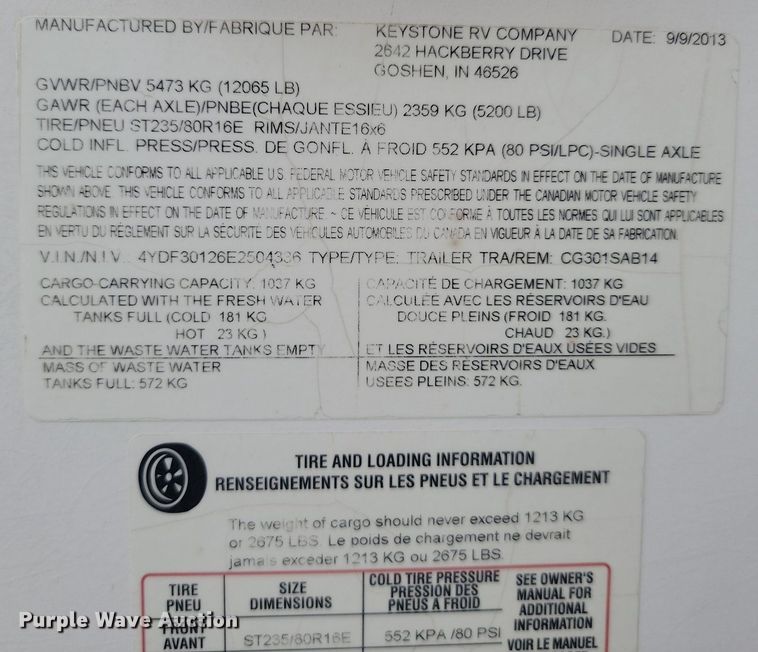 image for item NZ9831 2014 Keystone RV Cougar 301SAB14 camper