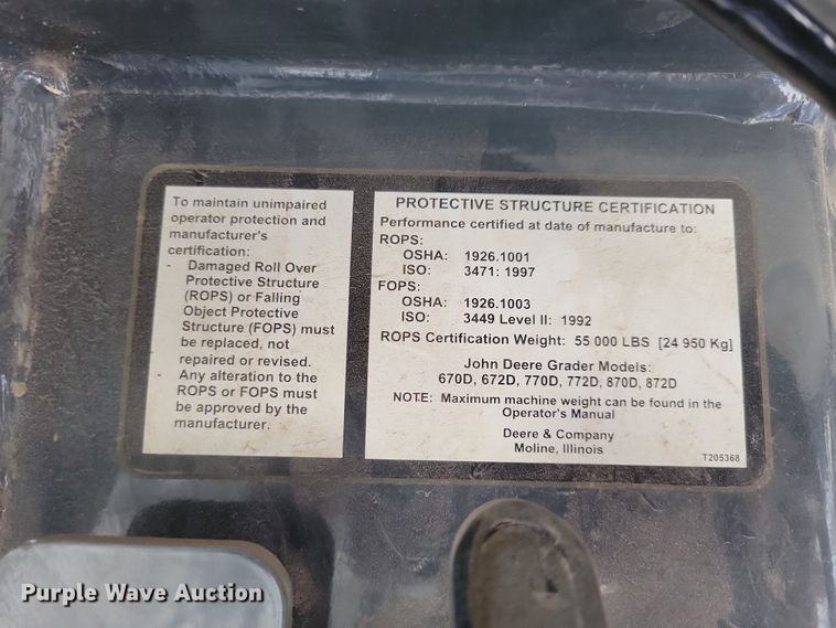 image for item DN3552 2008 John Deere 872D motor grader