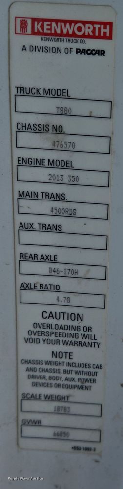 image for item DO2517 2016 Kenworth T880 ready mix truck