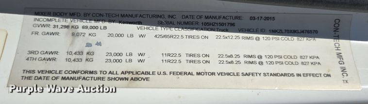 image for item DO2517 2016 Kenworth T880 ready mix truck