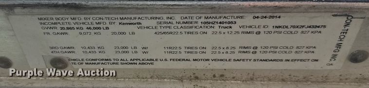 image for item DO2520 2015 Kenworth T800 ready mix truck