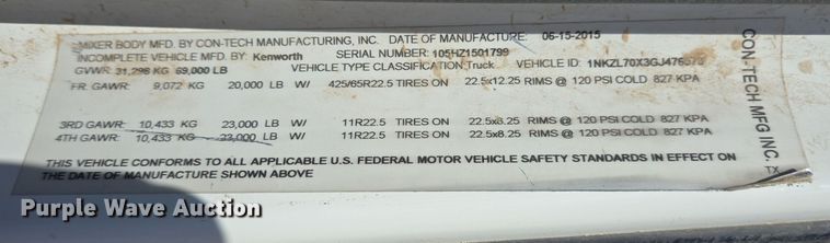 image for item DO2522 2016 Kenworth T880 ready mix truck