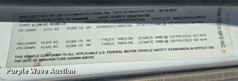 image for item DO2523 2016 Kenworth T880 ready mix truck