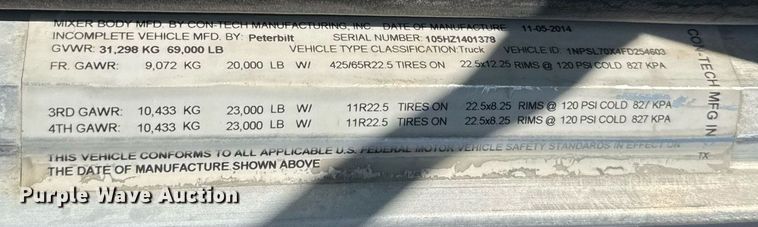 image for item DO2527 2015 Peterbilt 365 ready mix truck