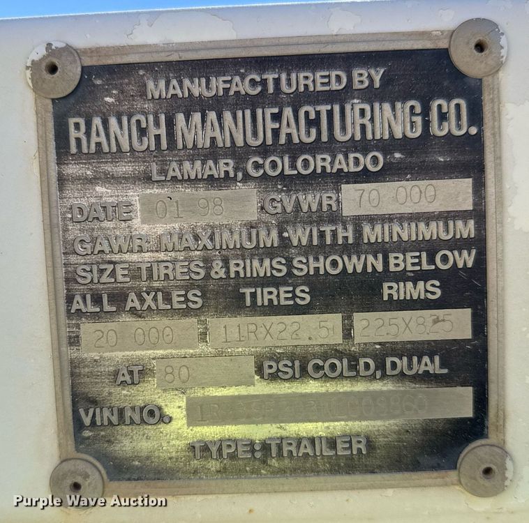 image for item DO2538 1998 Ranch Mfg. bottom dump trailer