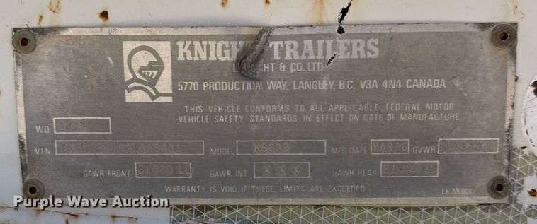 image for item DO2542 1986 Knight KB632 lowboy equipment trailer
