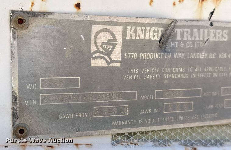image for item DO2542 1986 Knight KB632 lowboy equipment trailer