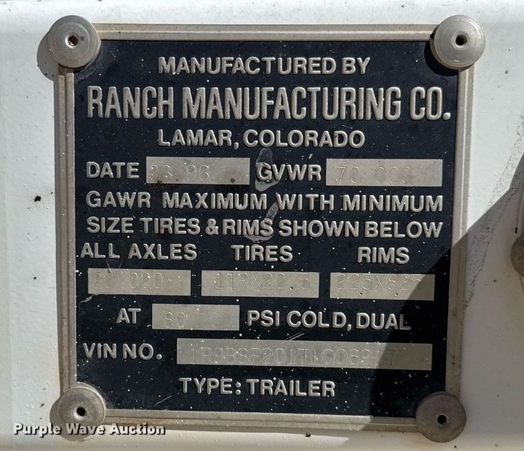 image for item DO2545 1996 Ranch Mfg. bottom dump trailer