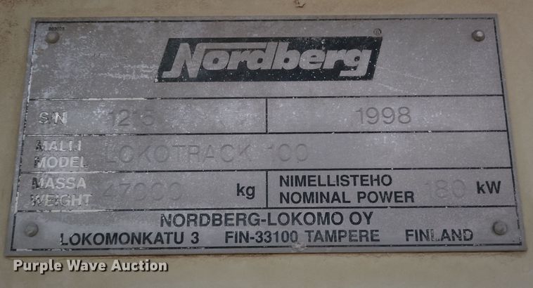 image for item DO2550 1998 Nordberg Lokotrack 100  jaw crusher