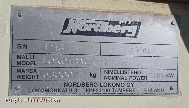 image for item DO2551 1998 Nordberg Lokotrack 1213B jaw crusher