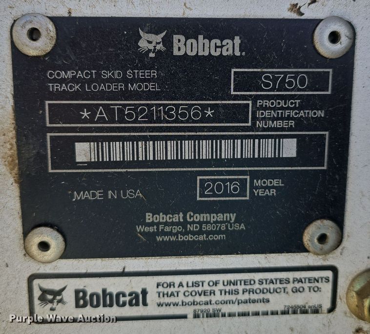 image for item DO5529 2016 Bobcat S750 skid steer loader