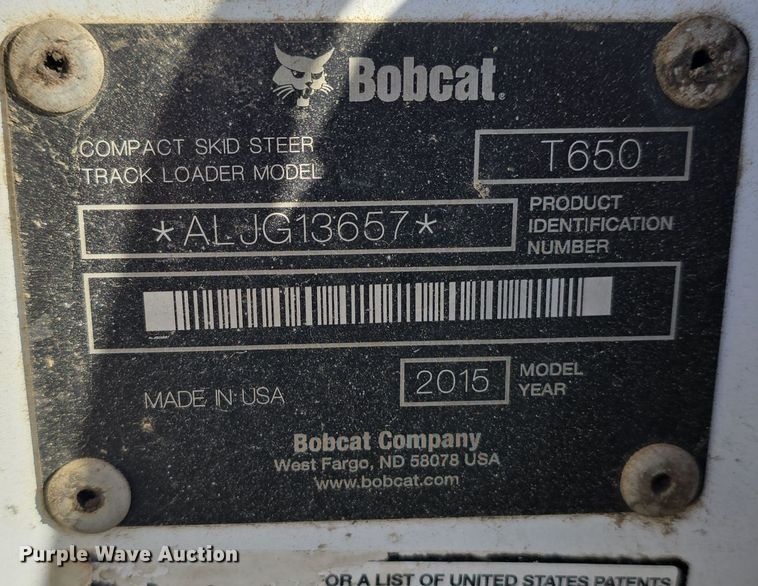 image for item DO5534 2015 Bobcat T650 tracked skid steer loader