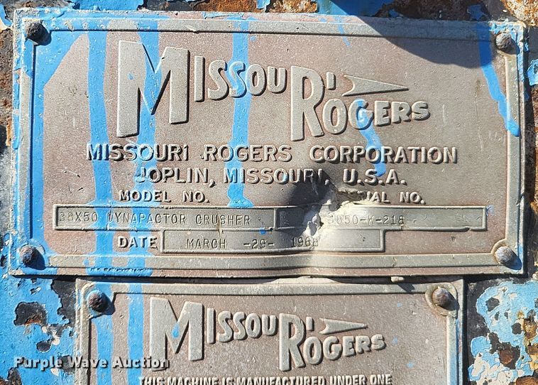 image for item DQ3702 1968 Missouri Rogers 38x50 Dynapactor Crusher impact crusher