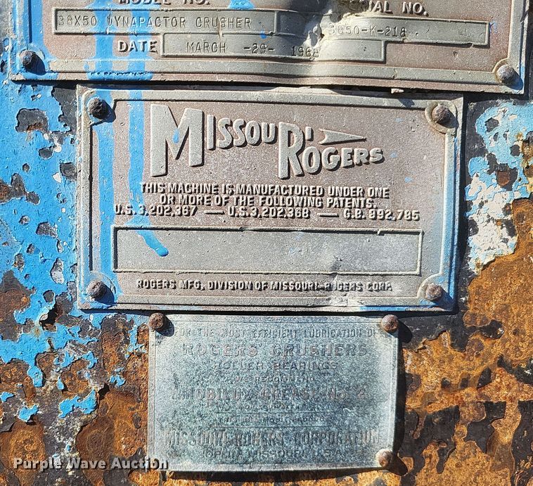 image for item DQ3702 1968 Missouri Rogers 38x50 Dynapactor Crusher impact crusher