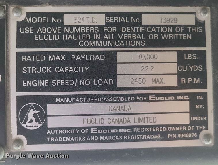 image for item DQ3703 1989 Euclid 324 T.D. R35  haul truck
