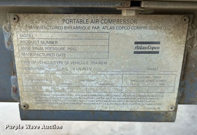 image for item DR2723 Atlas copco  XAS185JD7 air compressor