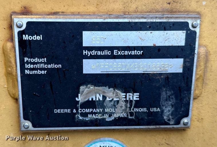 image for item DT2003 2012 John Deere 85D mini excavator