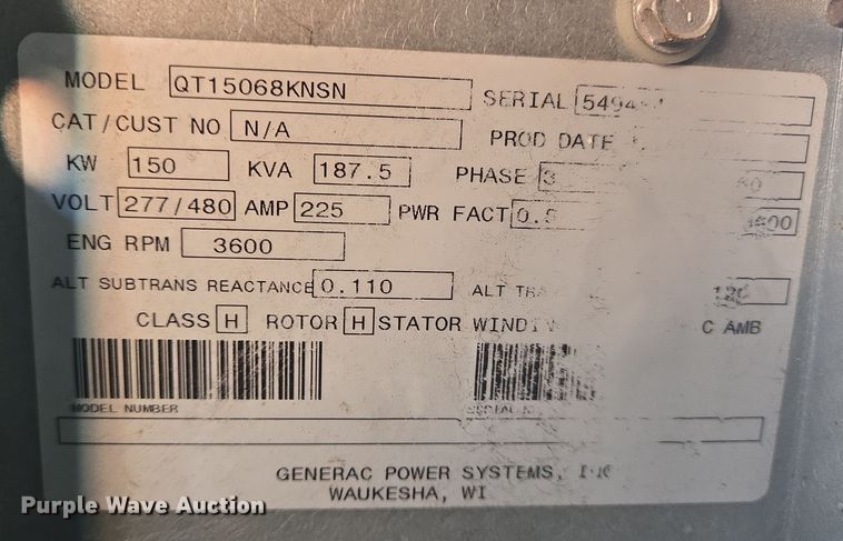 image for item DT5285 Generac  QT15068KNSN generator