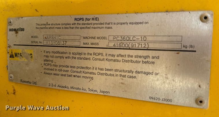 image for item DU3035 2015 Komatsu PC360LC-10 excavator