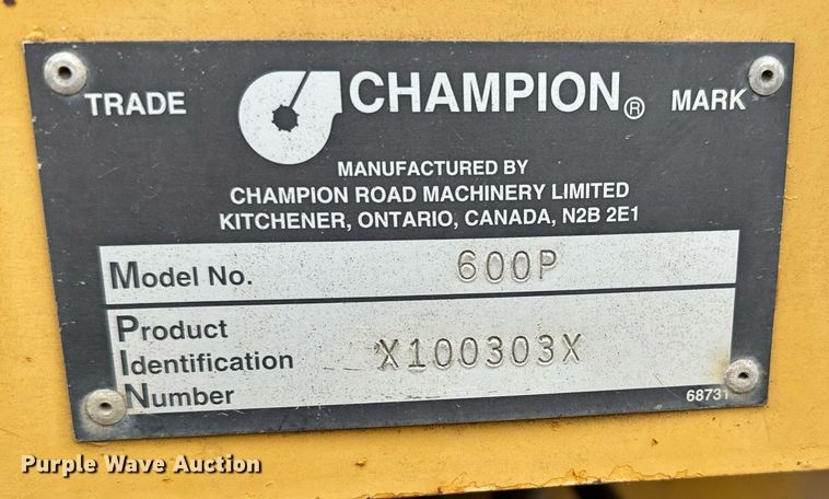 image for item DV2822 1995 Champion SuperPac 600p single drum vibratory roller