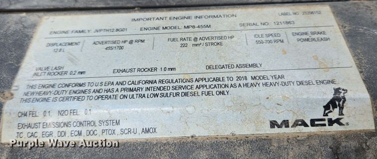 image for item DV5254 2019 Mack Granite dump truck